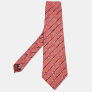 Gucci Pink Textured Diagonal Stripe Silk Traditional Tie