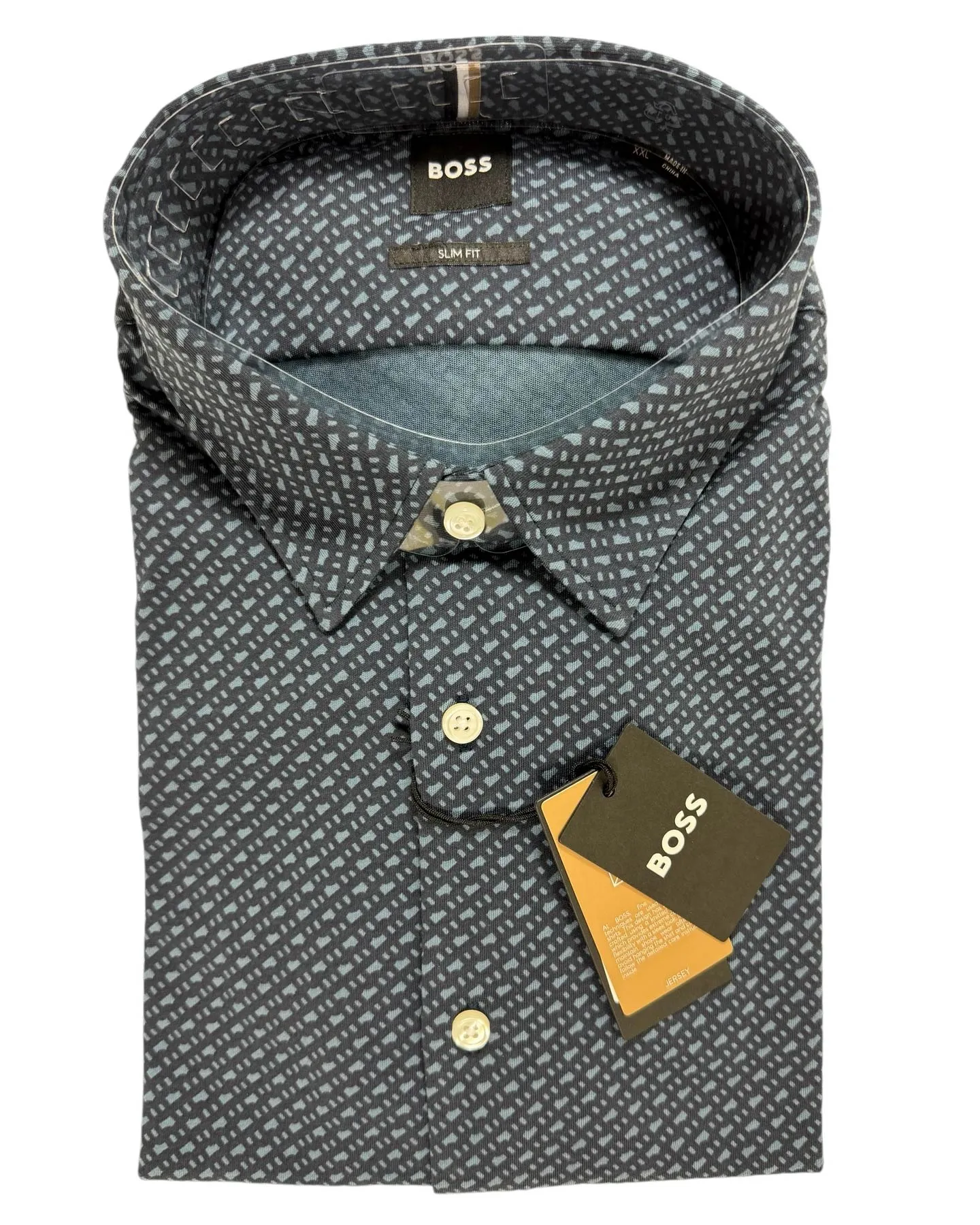 Hugo Boss Shirt Midnight Gray Pattern XXL Slim Fit REDUCED - SALE