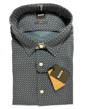Hugo Boss Shirt Midnight Gray Pattern XXL Slim Fit REDUCED - SALE