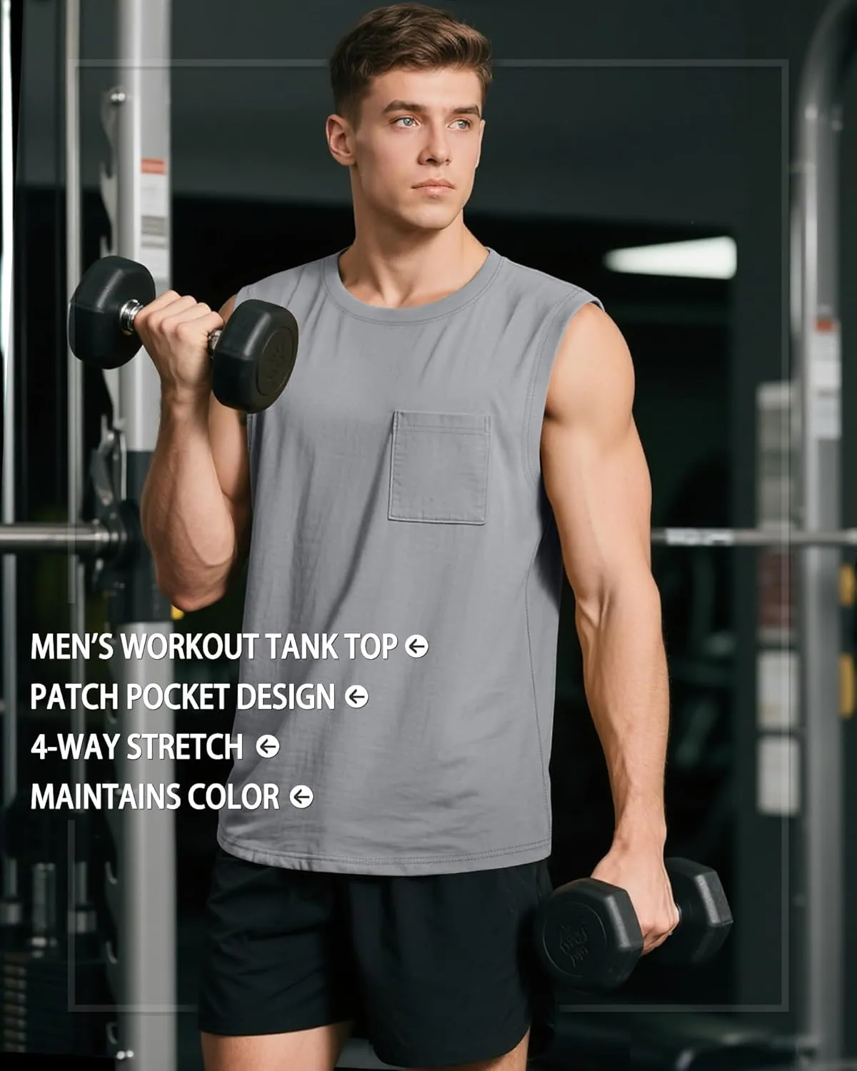 Huukeay 3 Pack Cotton Men's Big and Tall Sleeveless Tank Tops Muscle Shirts Gym Casual Workout Tees with Pocket
