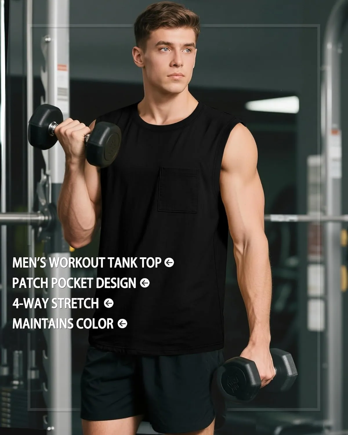 Huukeay 3 Pack Cotton Men's Big and Tall Sleeveless Tank Tops Muscle Shirts Gym Casual Workout Tees with Pocket