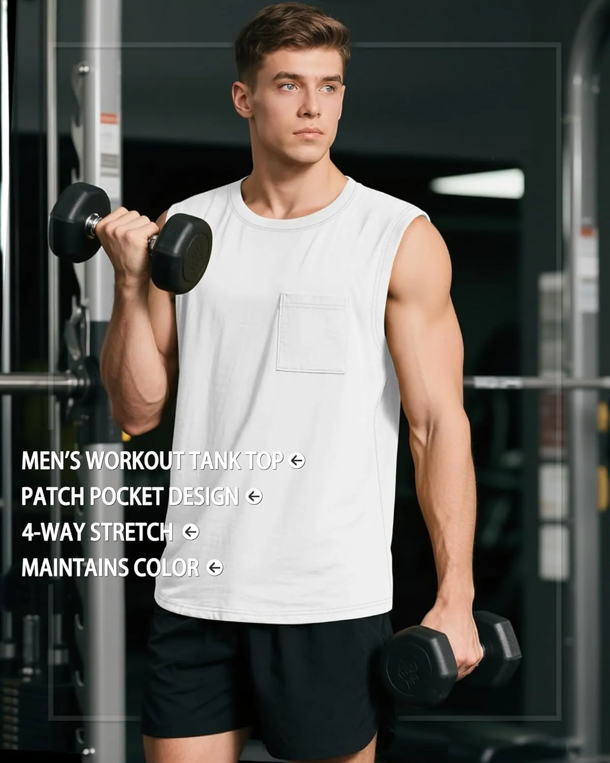 Huukeay 3 Pack Cotton Men's Big and Tall Sleeveless Tank Tops Muscle Shirts Gym Casual Workout Tees with Pocket
