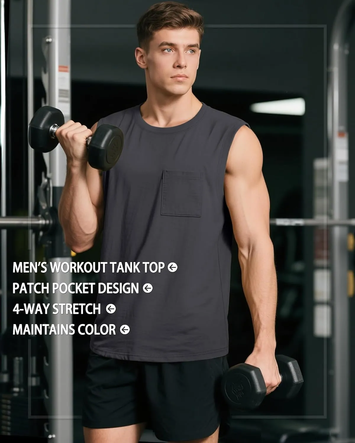Huukeay 3 Pack Cotton Men's Big and Tall Sleeveless Tank Tops Muscle Shirts Gym Casual Workout Tees with Pocket