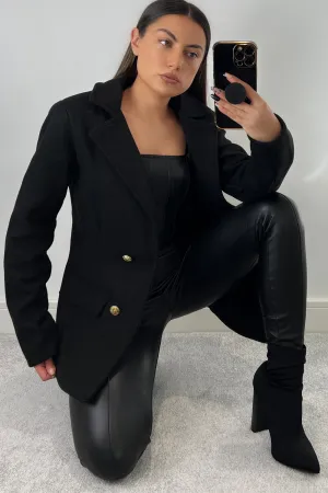 Kaylin Black Faux Wool Utility Double Breasted Blazer