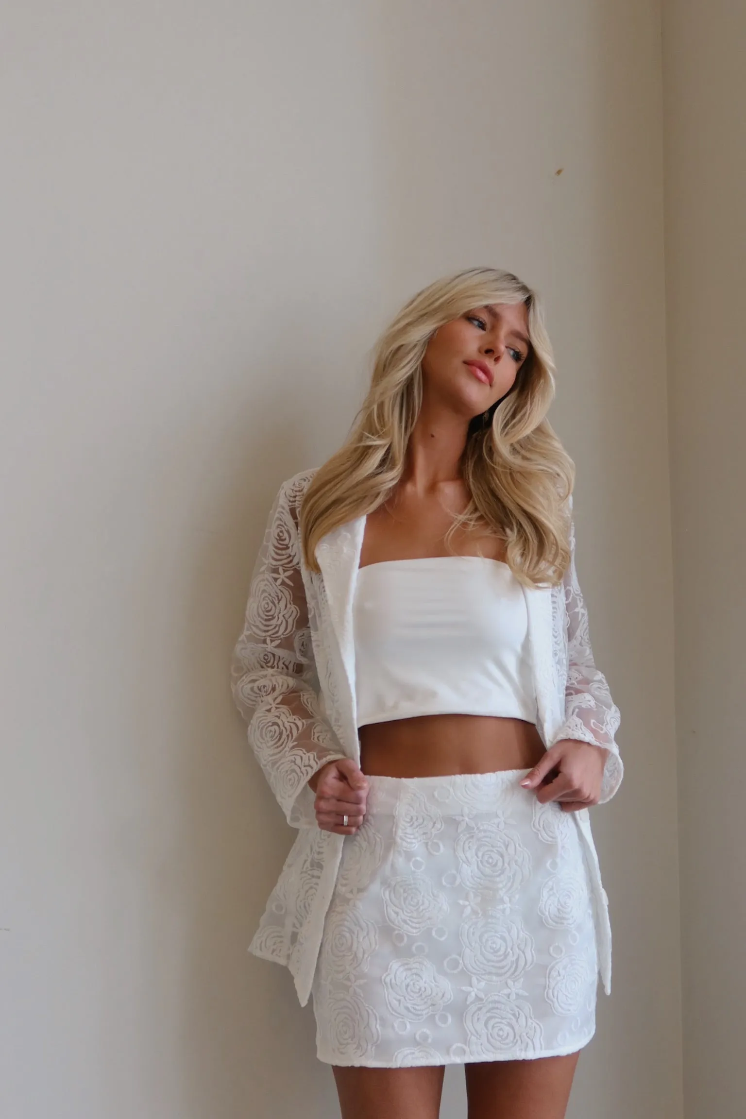 Kianna Sheer Floral Blazer and Skirt Set