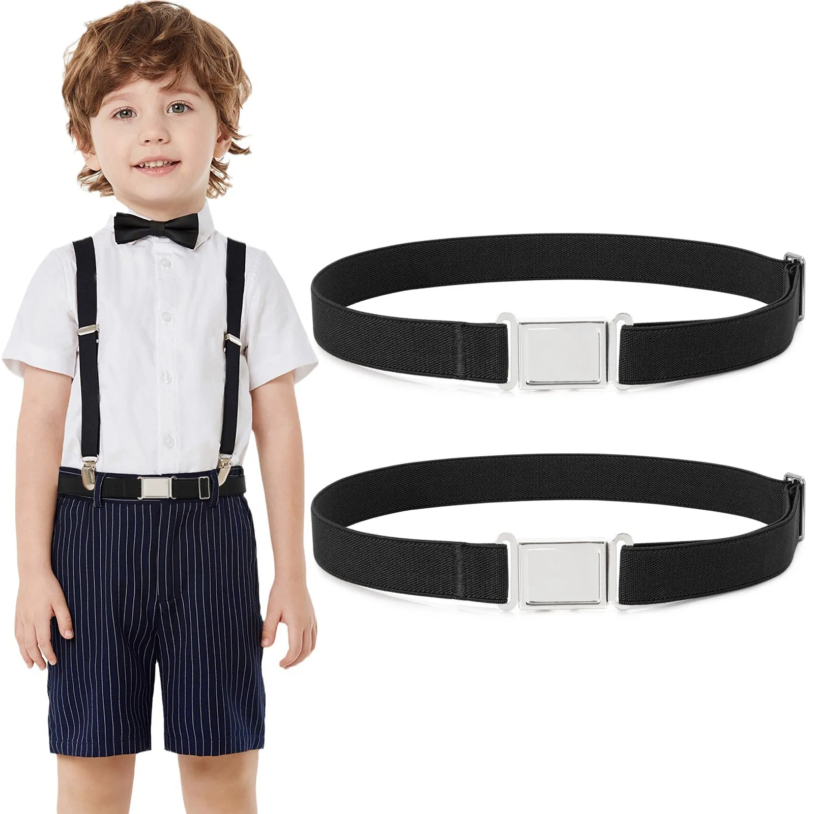 Kids Adjustable Belt, Elastic Belts with Easy Magnetic Buckle for Boys and Gilrs 2 Pack