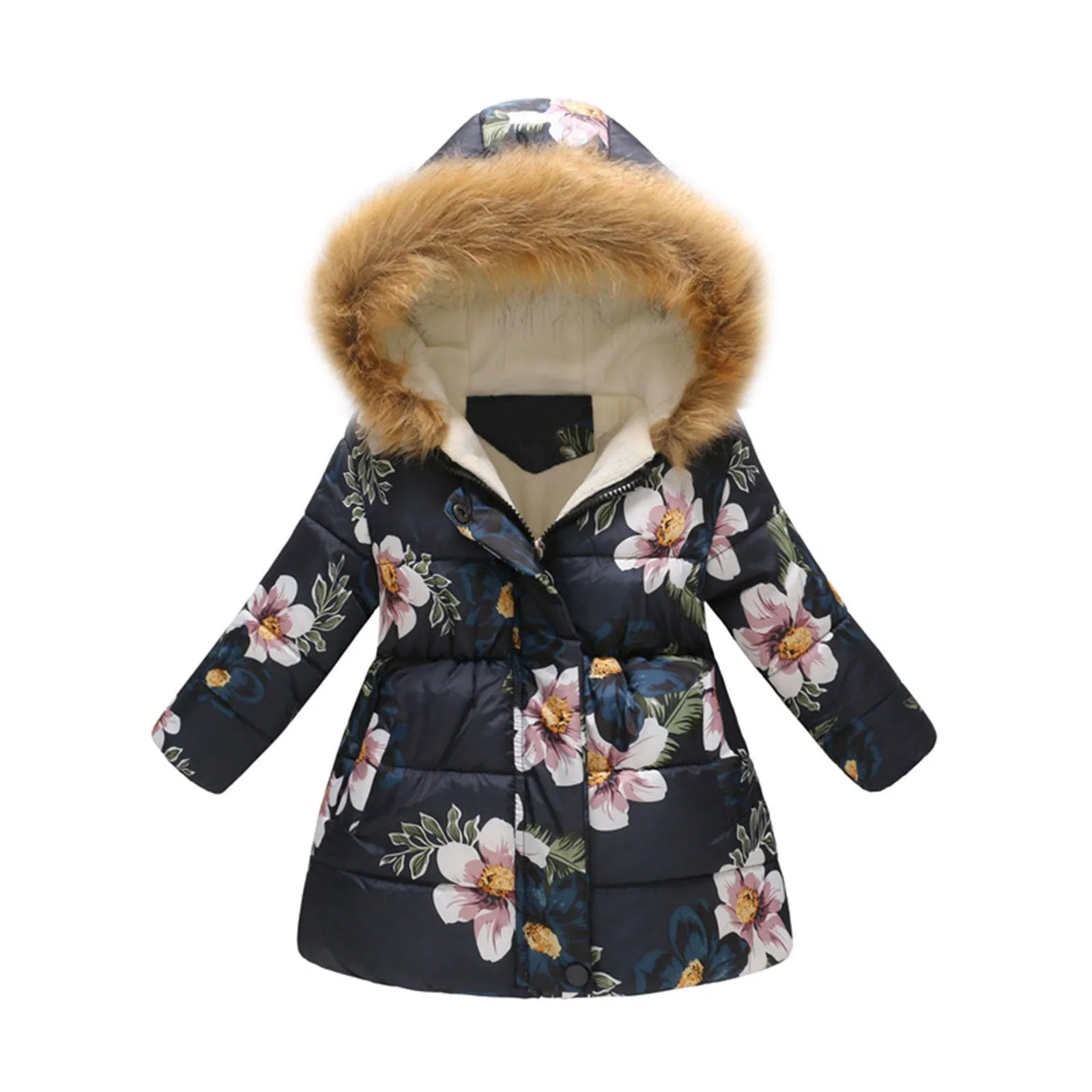 Kids Girls Fur Collar Hooded Winter Parka/Jacket