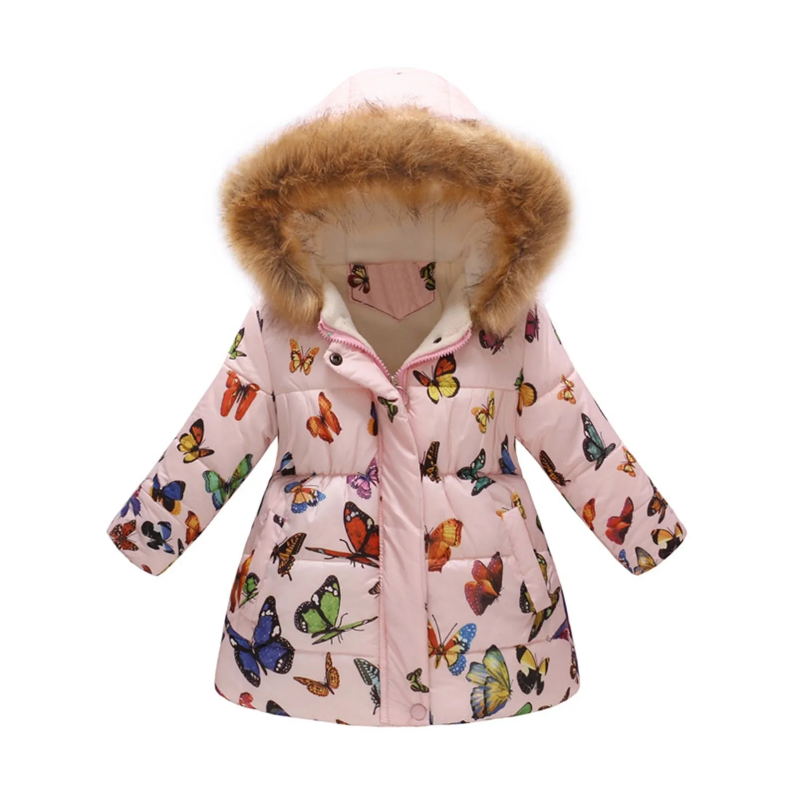 Kids Girls Fur Collar Hooded Winter Parka/Jacket
