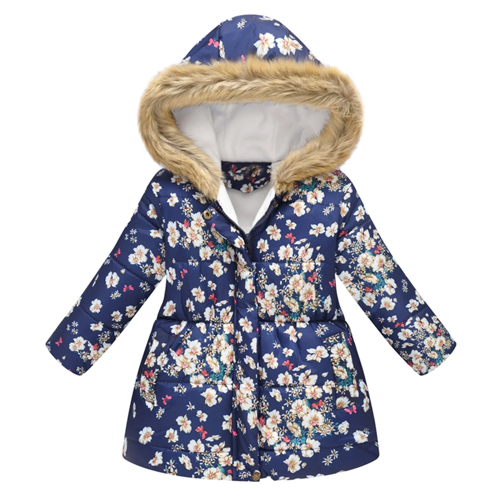Kids Girls Fur Collar Hooded Winter Parka/Jacket