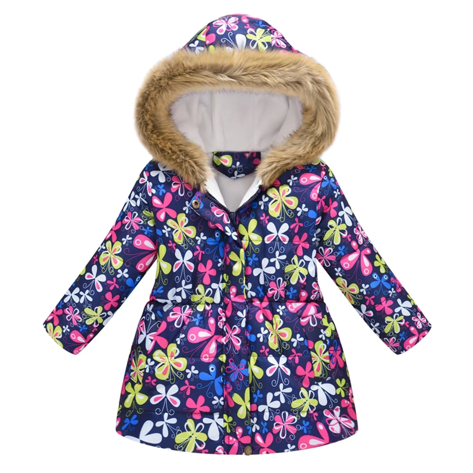Kids Girls Fur Collar Hooded Winter Parka/Jacket