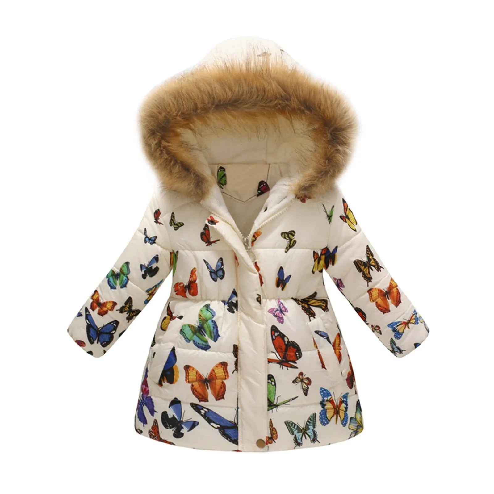 Kids Girls Fur Collar Hooded Winter Parka/Jacket