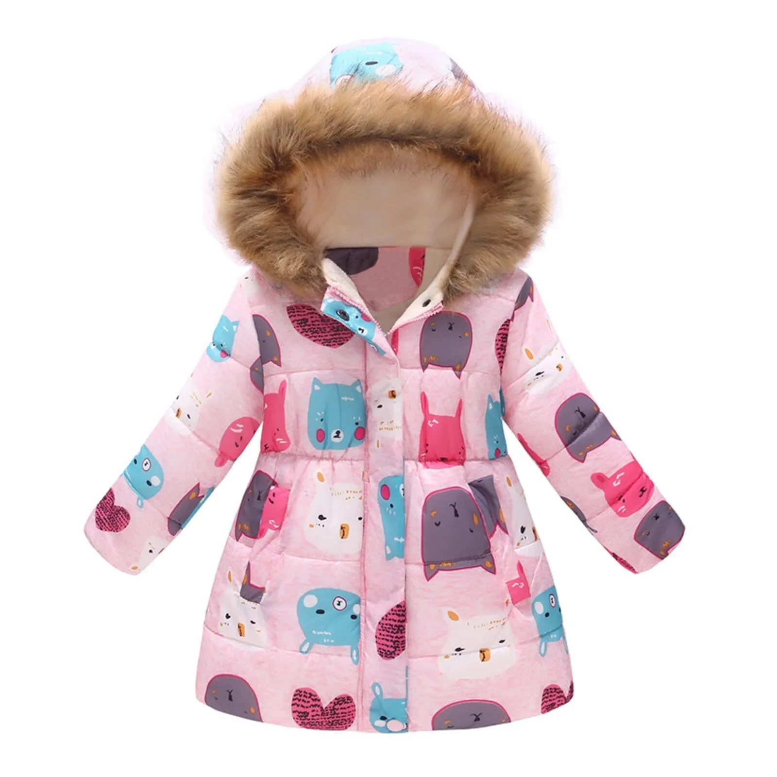 Kids Girls Fur Collar Hooded Winter Parka/Jacket