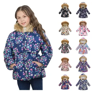 Kids Girls Fur Collar Hooded Winter Parka/Jacket