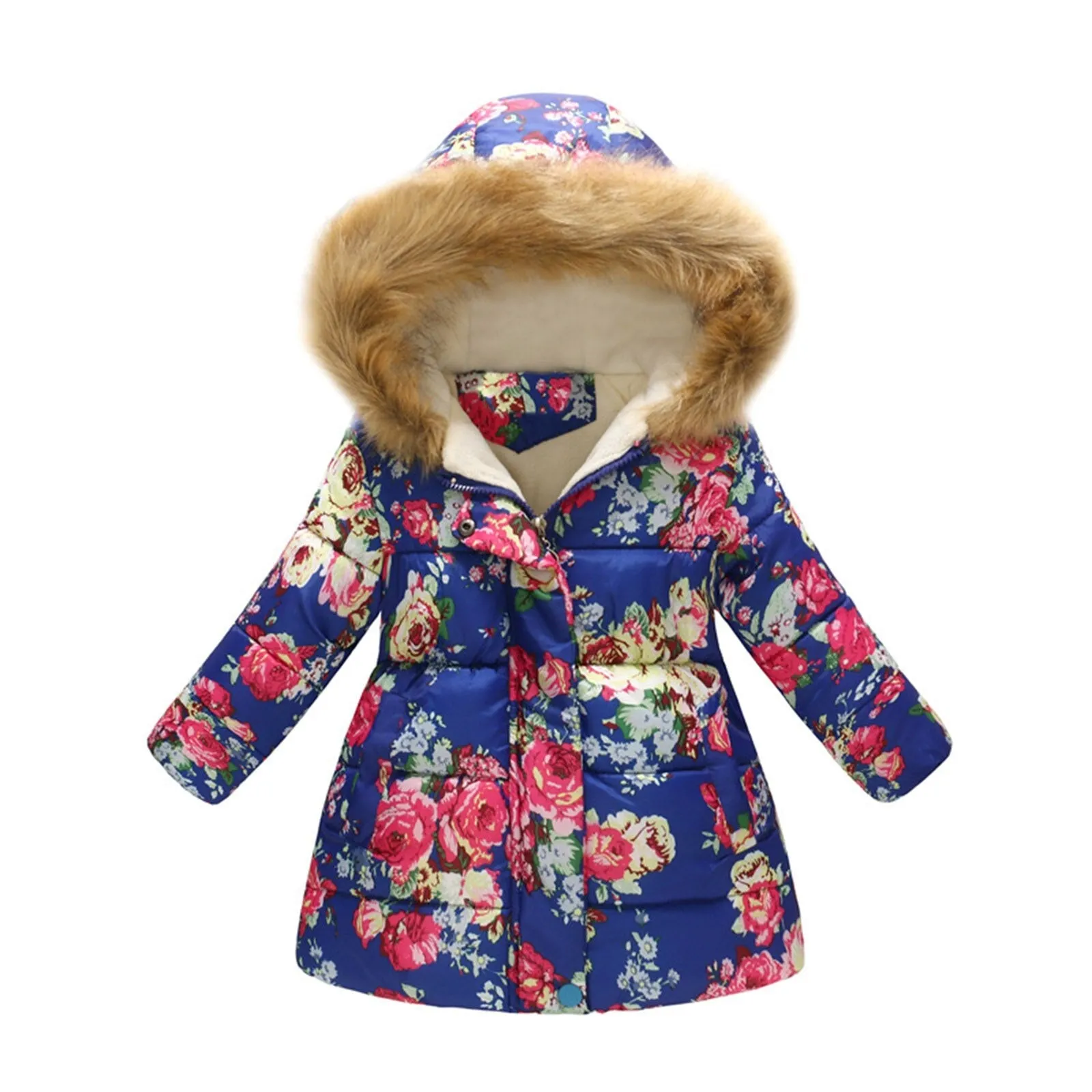Kids Girls Fur Collar Hooded Winter Parka/Jacket