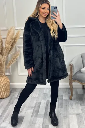 Kira Black Faux Fur Longline Coat
