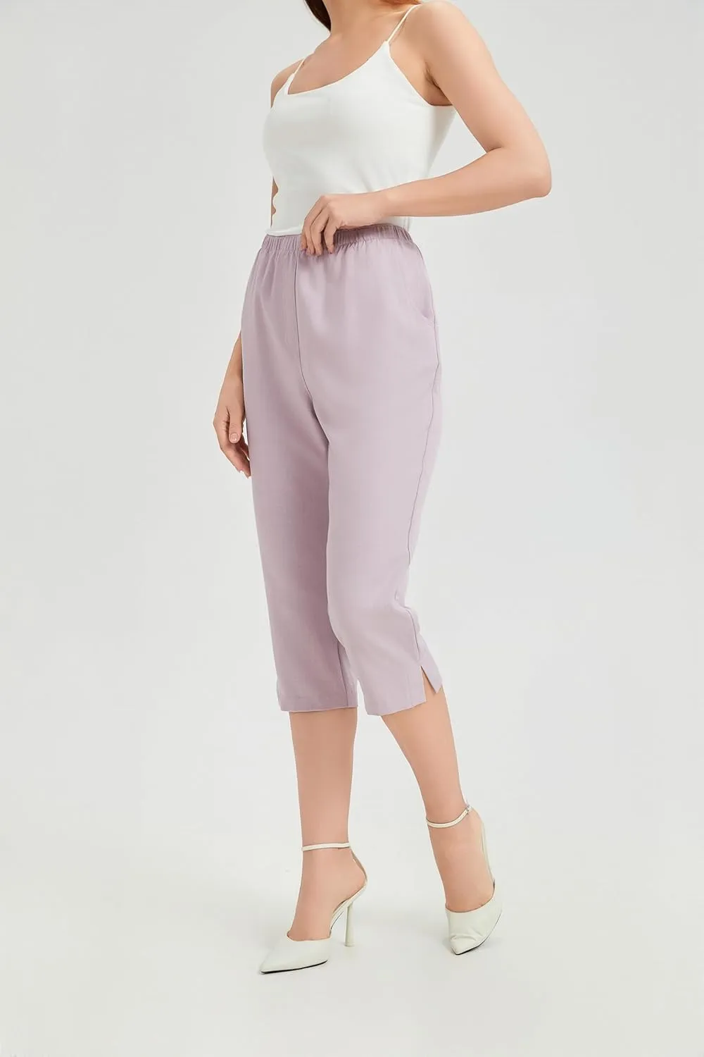 KYAL Women's High Waisted Stretchy Work Capri Pants Straight Leg Business Office Trousers with Pockets