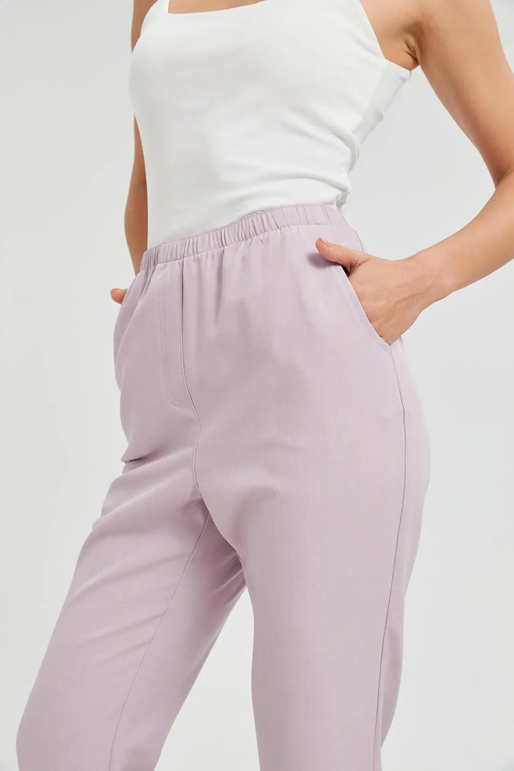 KYAL Women's High Waisted Stretchy Work Capri Pants Straight Leg Business Office Trousers with Pockets