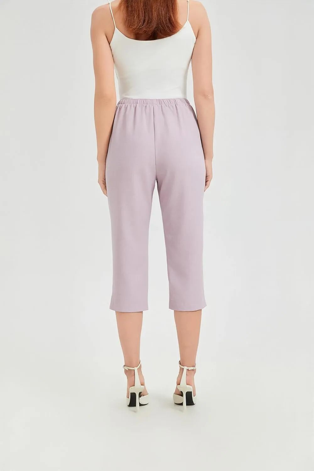 KYAL Women's High Waisted Stretchy Work Capri Pants Straight Leg Business Office Trousers with Pockets