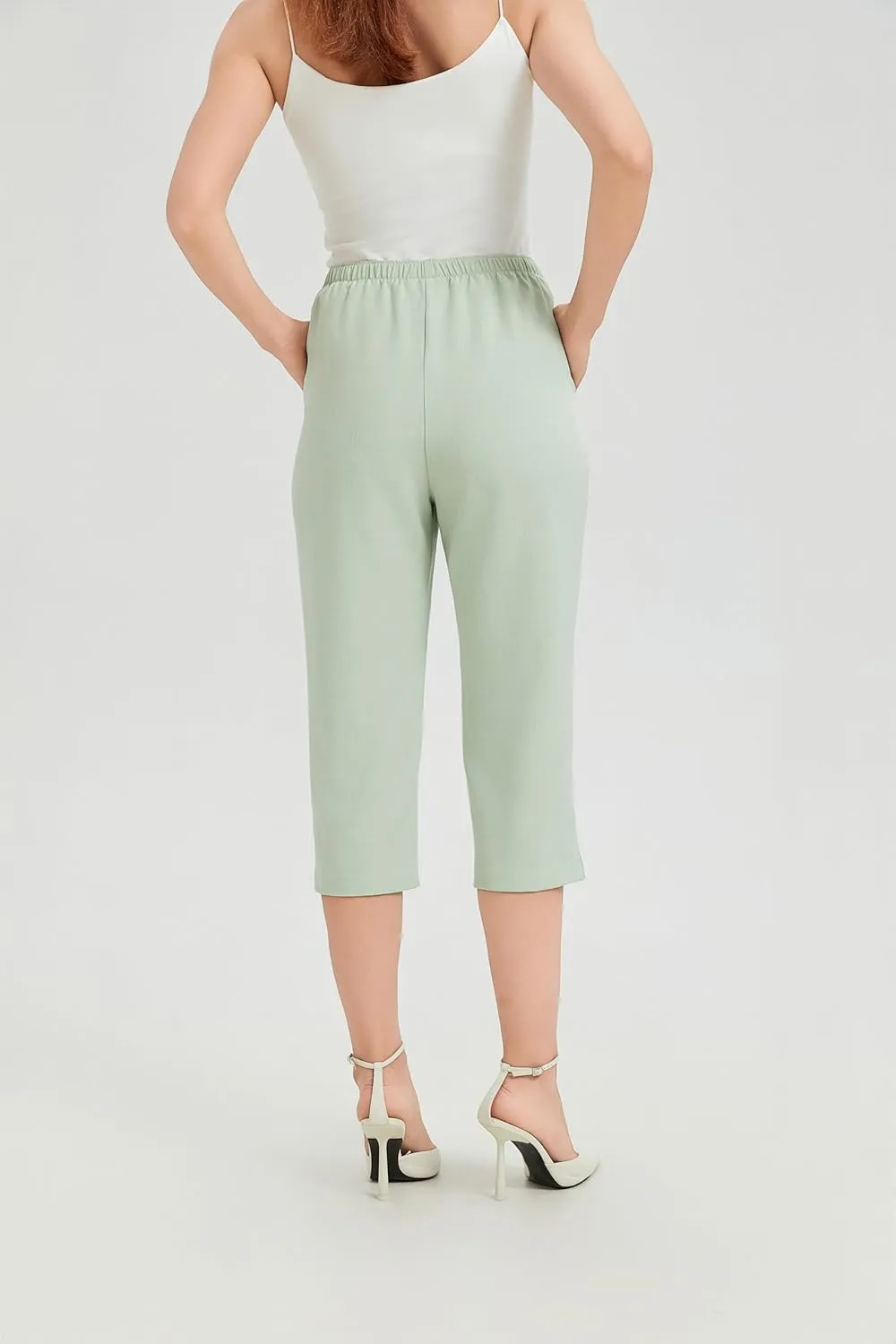 KYAL Women's High Waisted Stretchy Work Capri Pants Straight Leg Business Office Trousers with Pockets