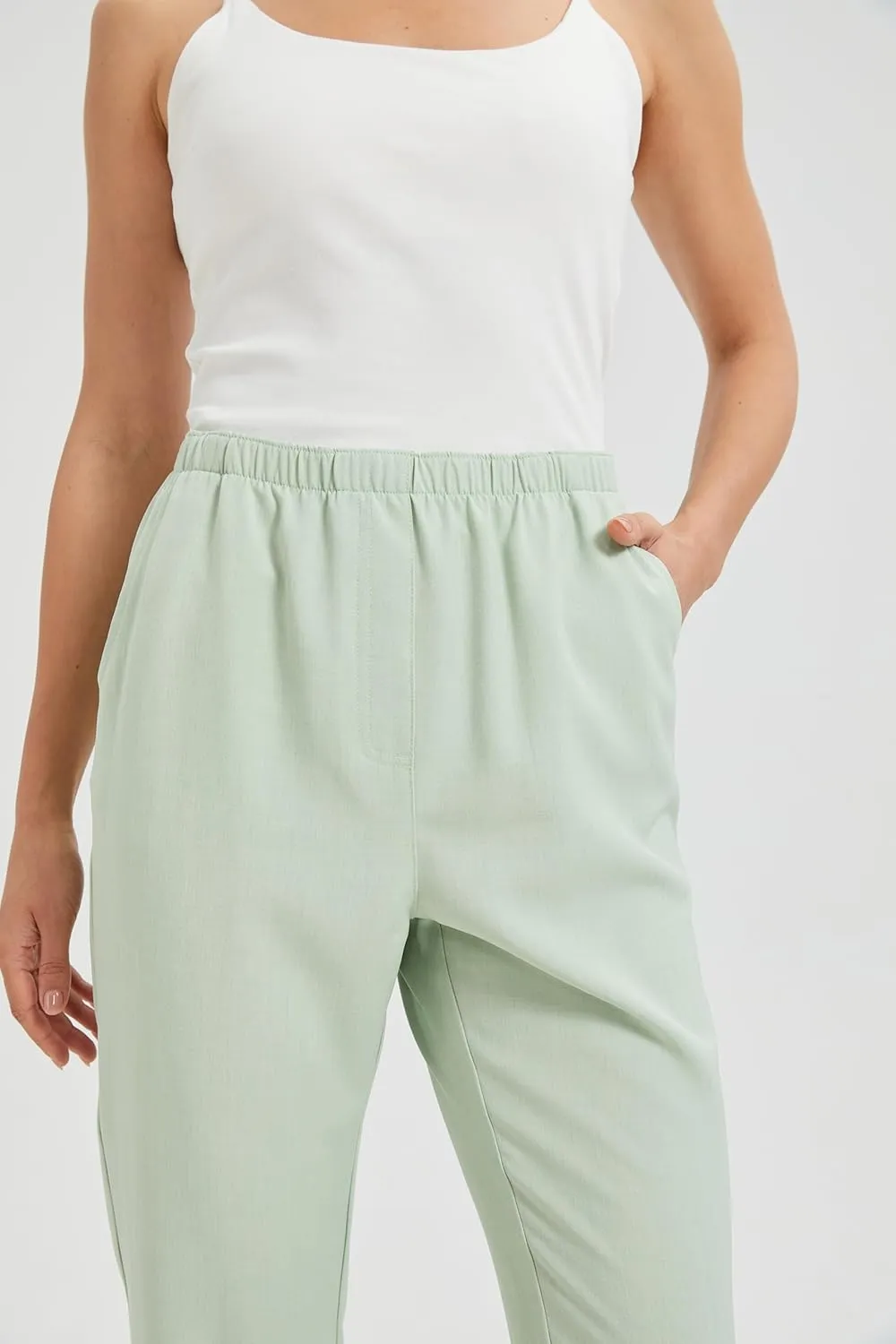 KYAL Women's High Waisted Stretchy Work Capri Pants Straight Leg Business Office Trousers with Pockets