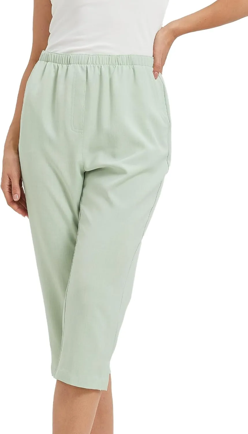 KYAL Women's High Waisted Stretchy Work Capri Pants Straight Leg Business Office Trousers with Pockets