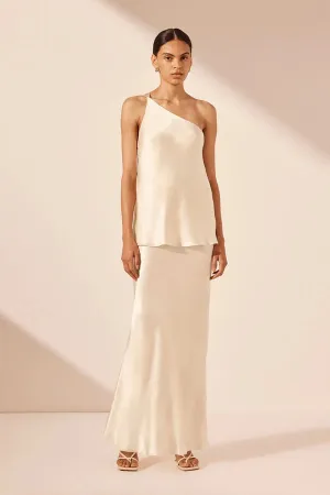 La Lune One Shoulder Cowl Back Top - Cream