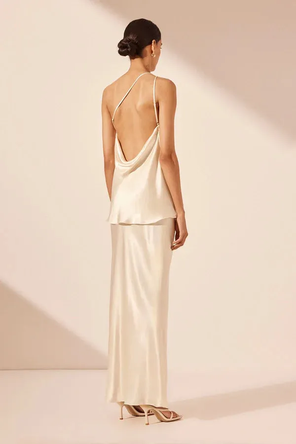 La Lune One Shoulder Cowl Back Top - Cream