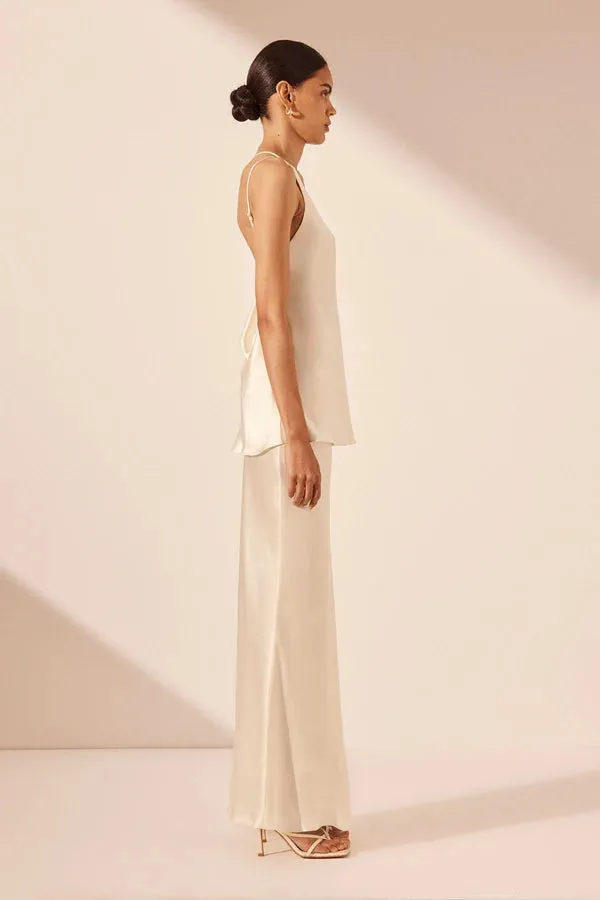 La Lune One Shoulder Cowl Back Top - Cream
