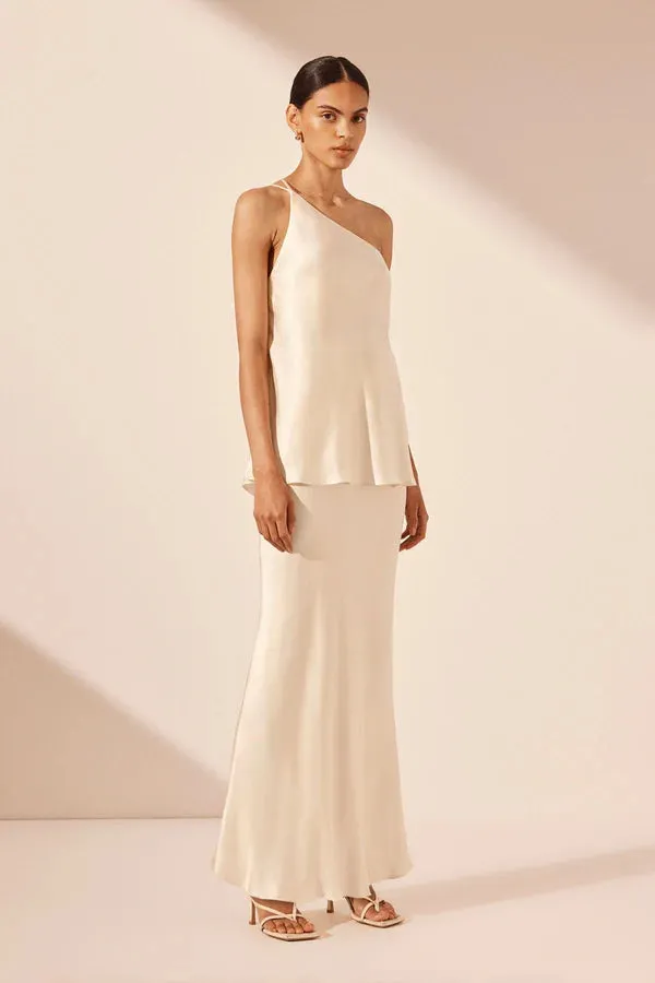 La Lune One Shoulder Cowl Back Top - Cream