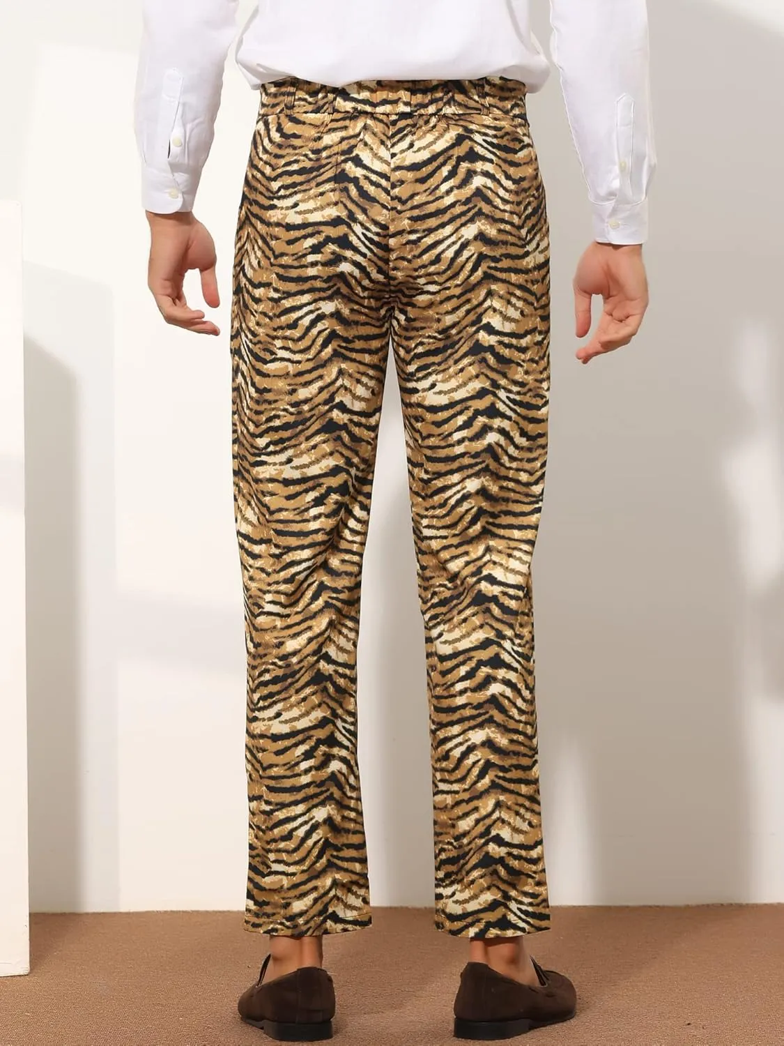 Lars Amadeus Animal Printed Dress Pants for Men's Regular Fit Button Closure Pattern Trousers