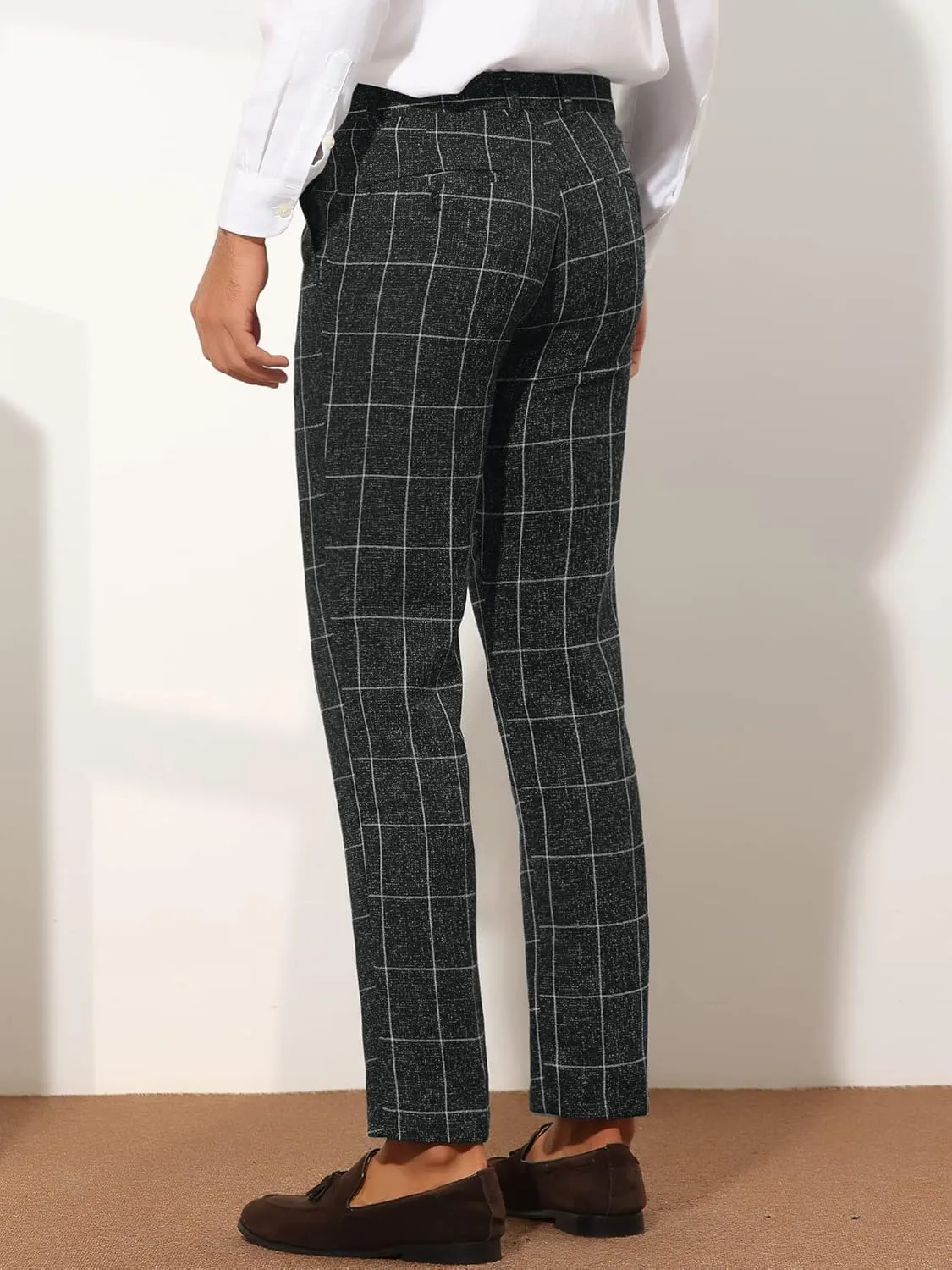Lars Amadeus Formal Plaid Dress Pants for Men's Slim Fit Business Office Checked Suit Trousers