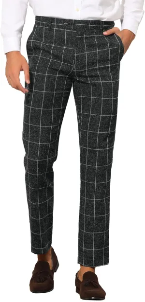 Lars Amadeus Formal Plaid Dress Pants for Men's Slim Fit Business Office Checked Suit Trousers