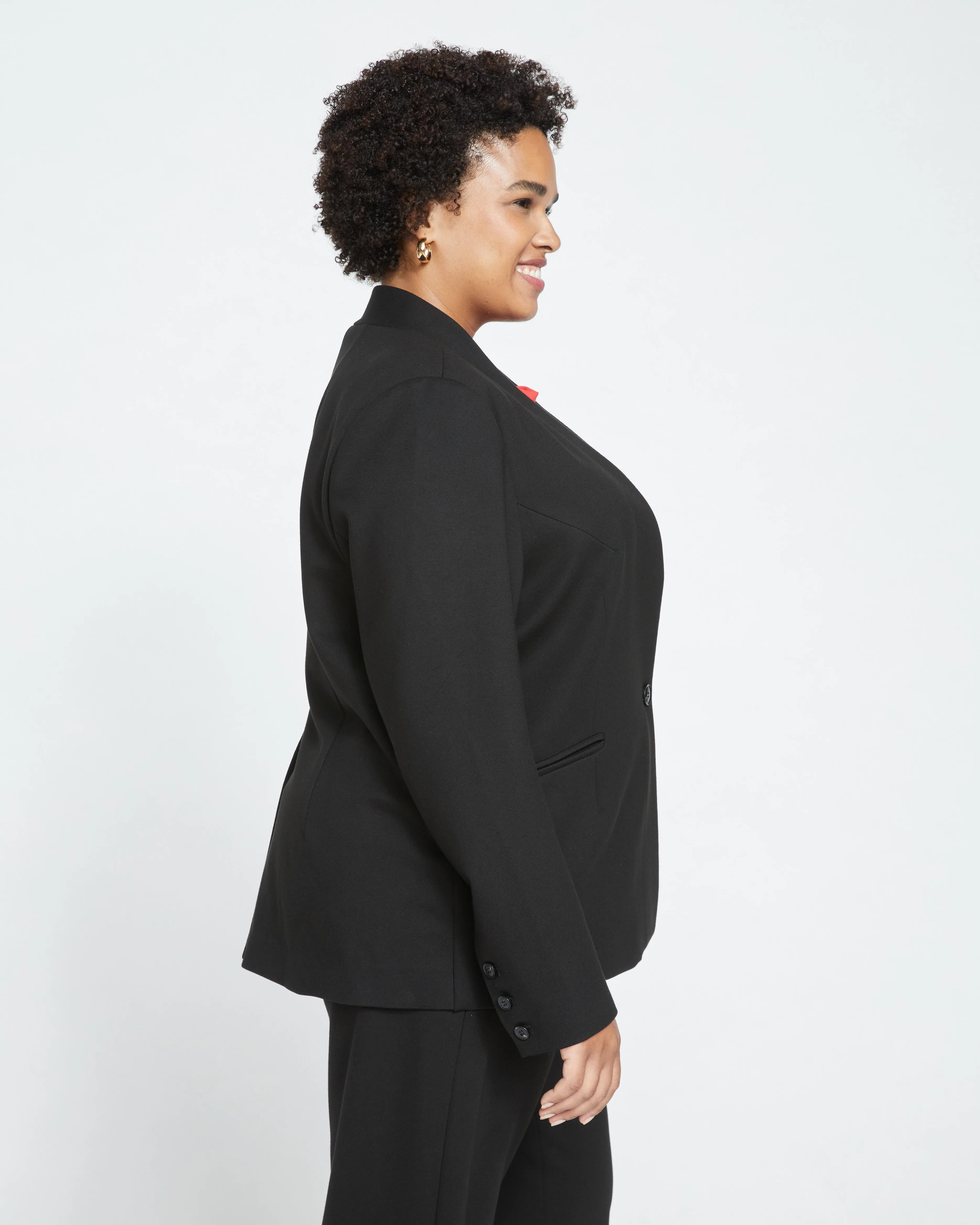 Lennox Collarless Ponte Blazer - Black