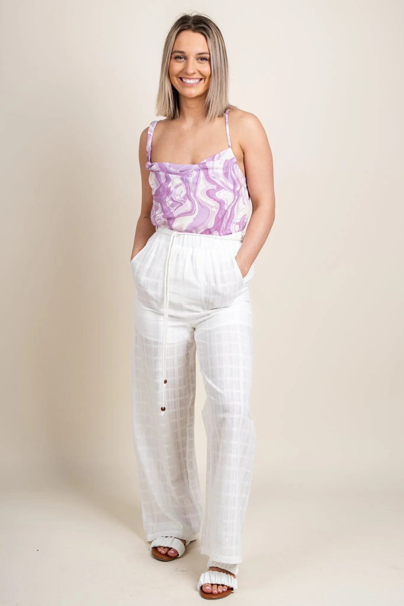 Linen tie waist pants off white