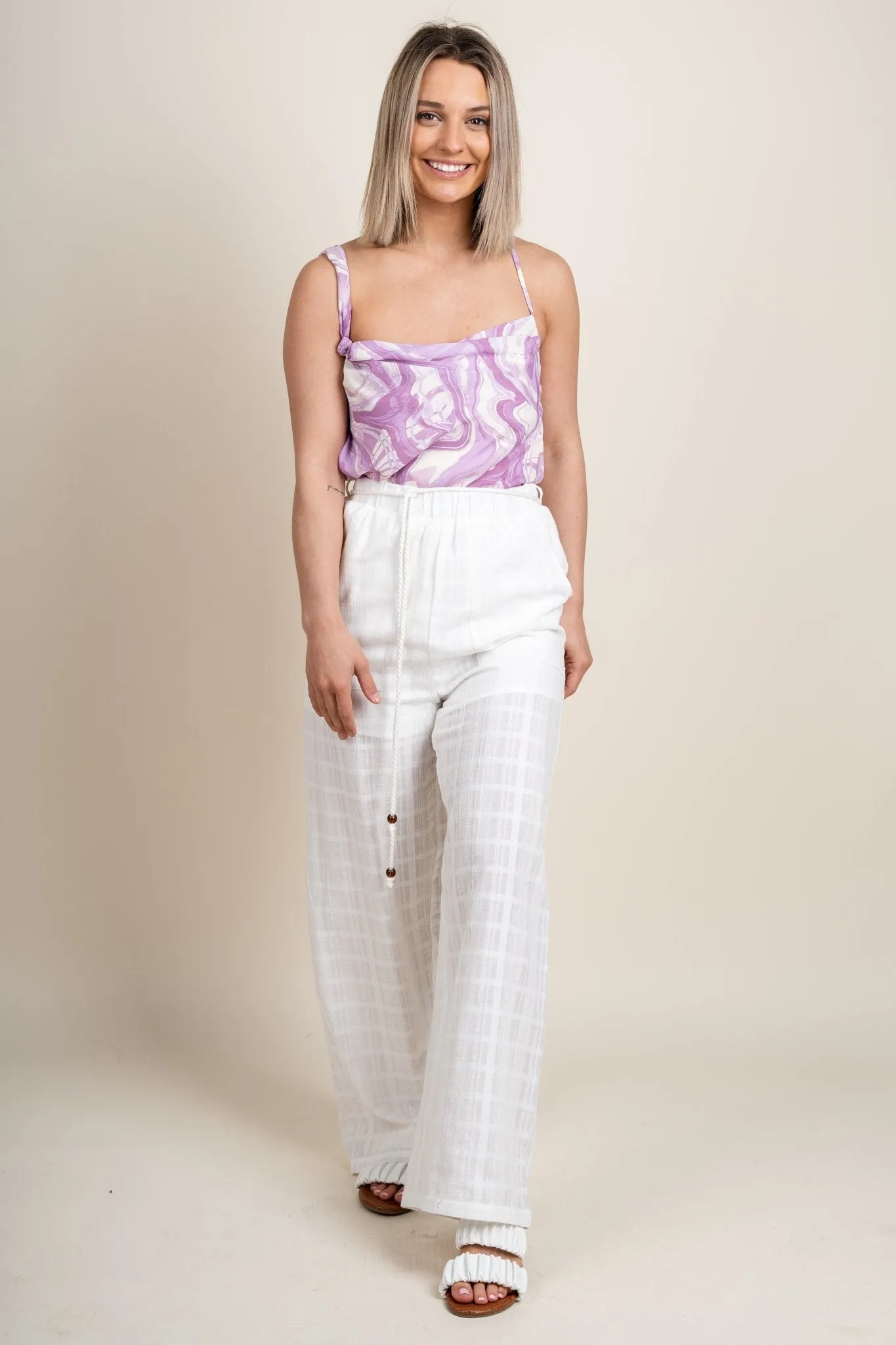 Linen tie waist pants off white