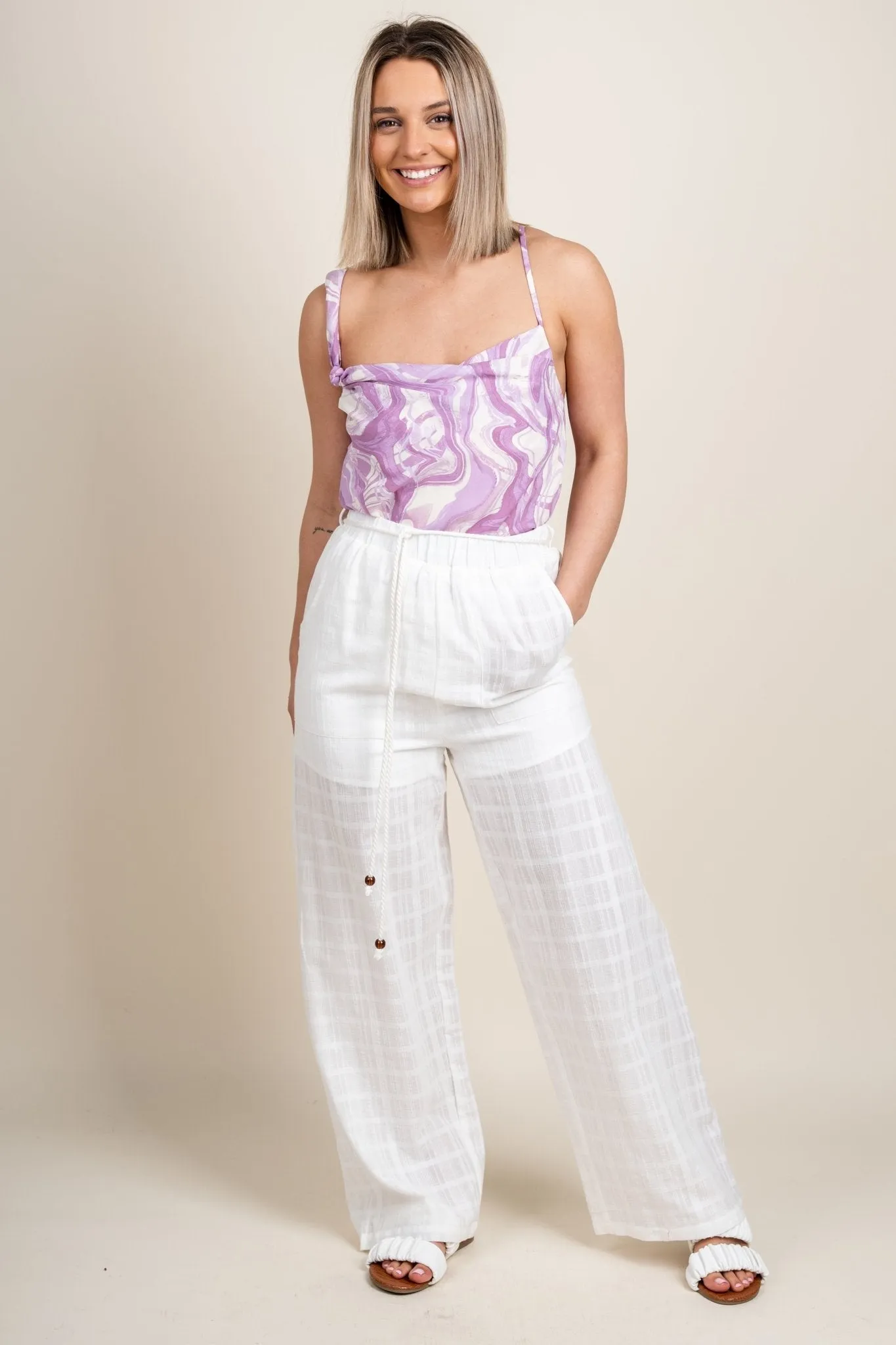 Linen tie waist pants off white