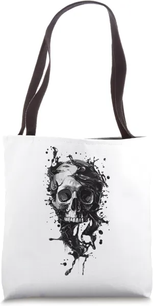 Liquid skull, flowing, modern rock fun black and white Tote Bag