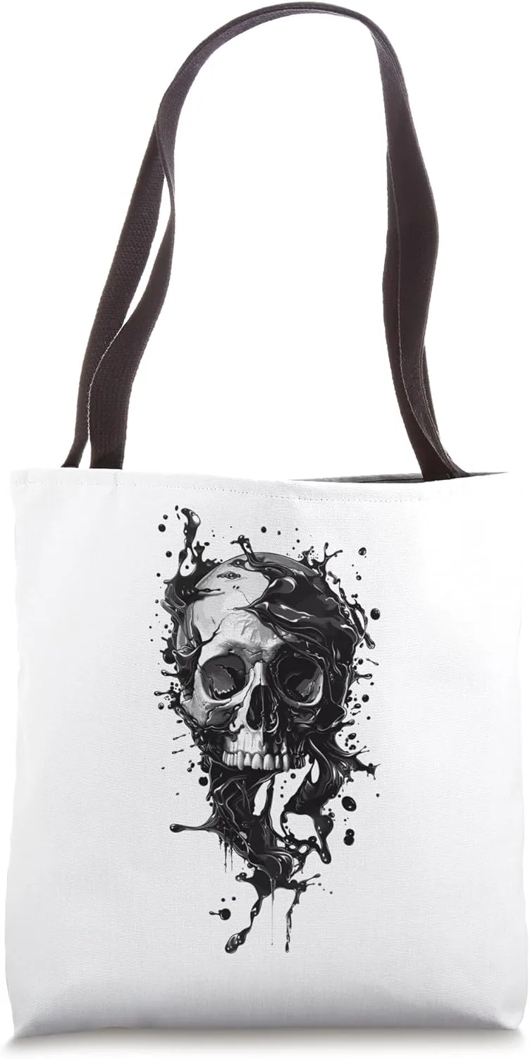 Liquid skull, flowing, modern rock fun black and white Tote Bag