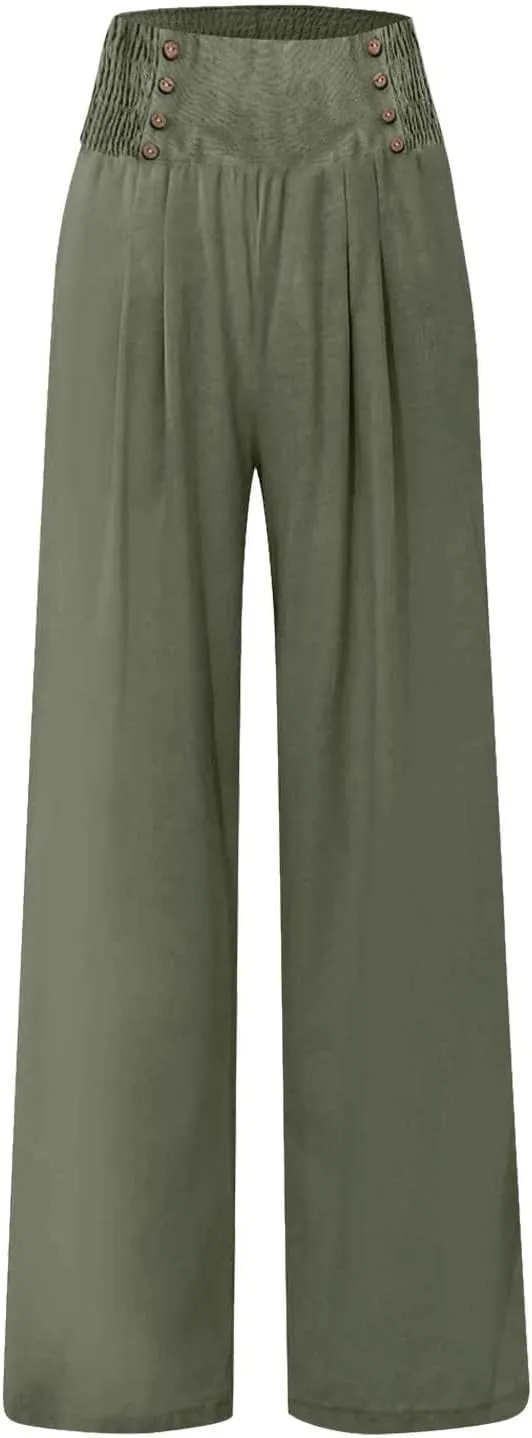 Lounge Pants Plus Size Women Summer Boho Wide Leg High Waist Linen Palazzo Pants 2025 Beach Travel Vacation Trouser