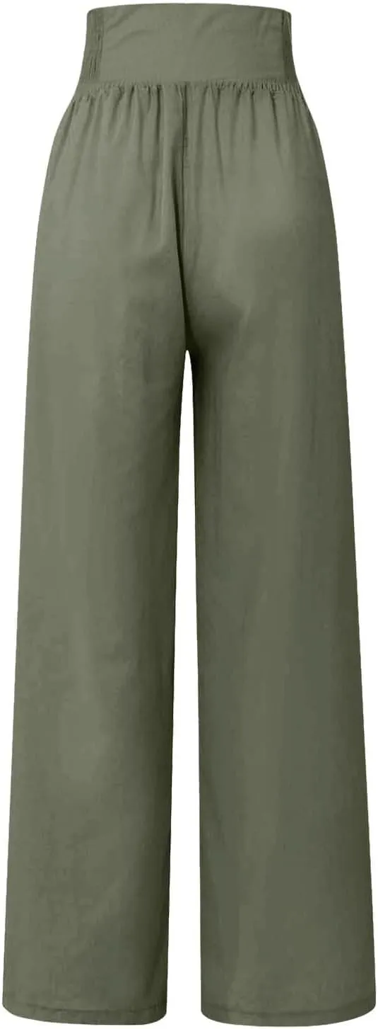 Lounge Pants Plus Size Women Summer Boho Wide Leg High Waist Linen Palazzo Pants 2025 Beach Travel Vacation Trouser