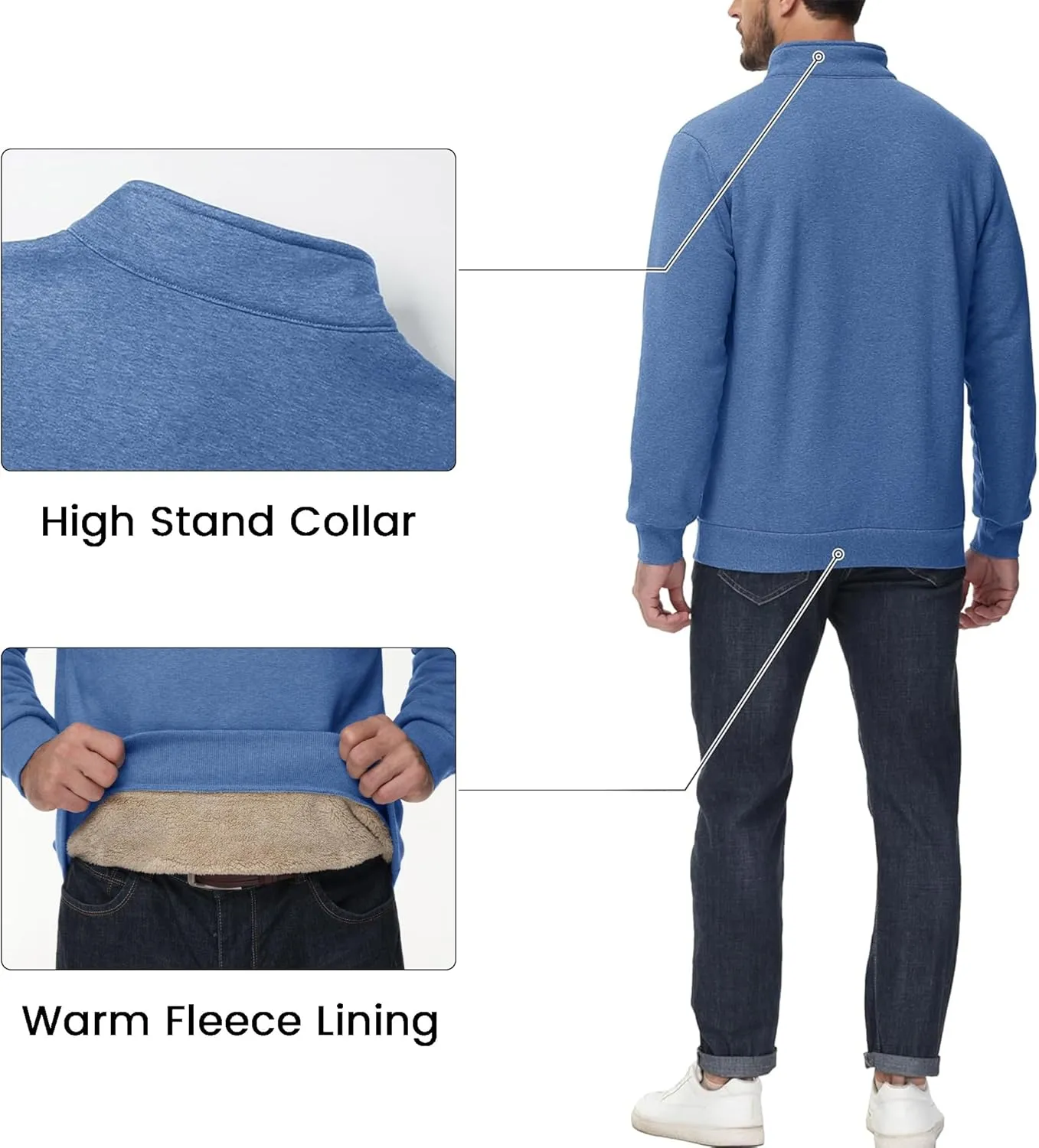MAGCOMSEN Men's Sherpa Lined Quarter Zip Fleece Heavyweight Pullover Winter Warm Sweatshirts