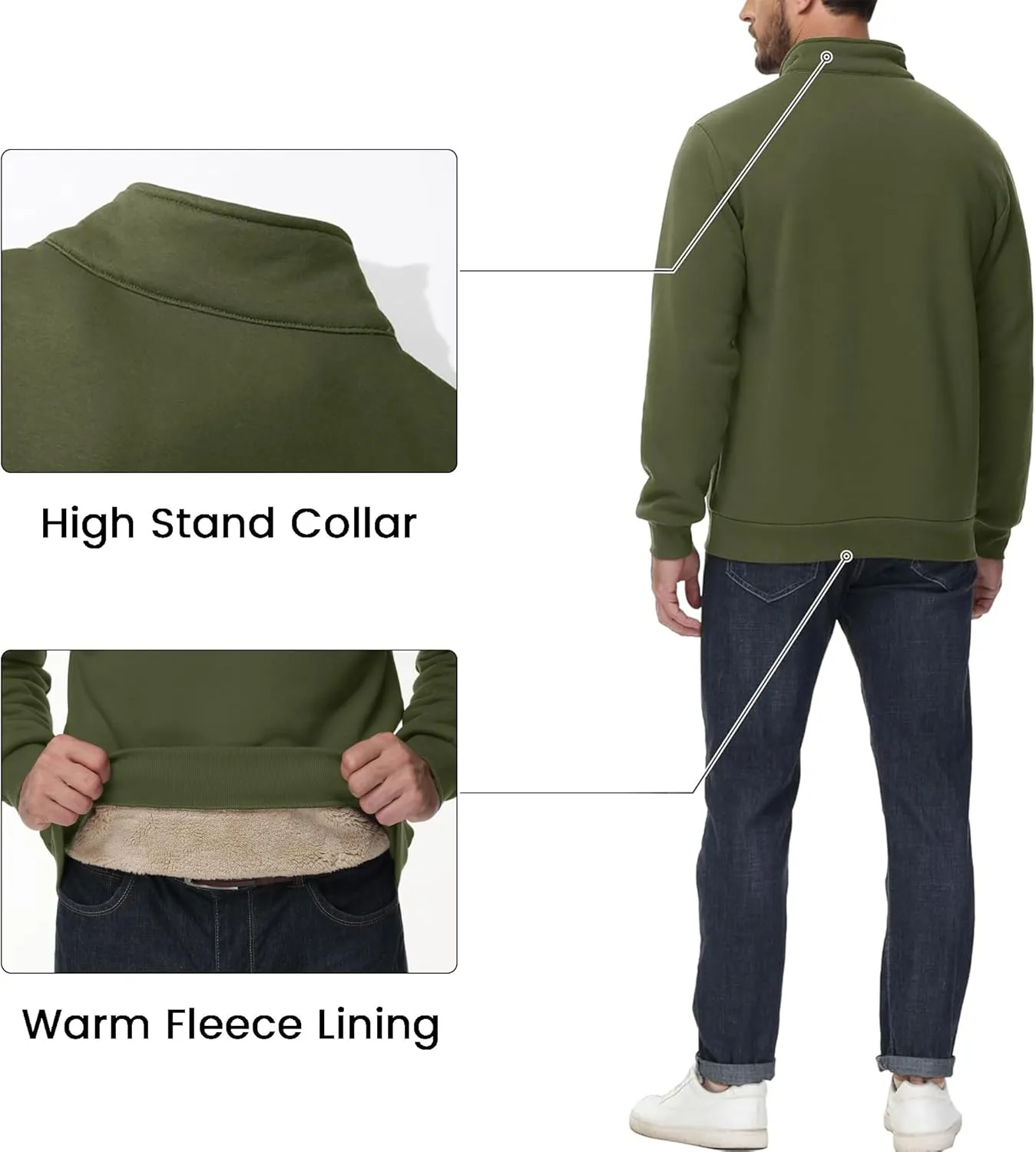 MAGCOMSEN Men's Sherpa Lined Quarter Zip Fleece Heavyweight Pullover Winter Warm Sweatshirts
