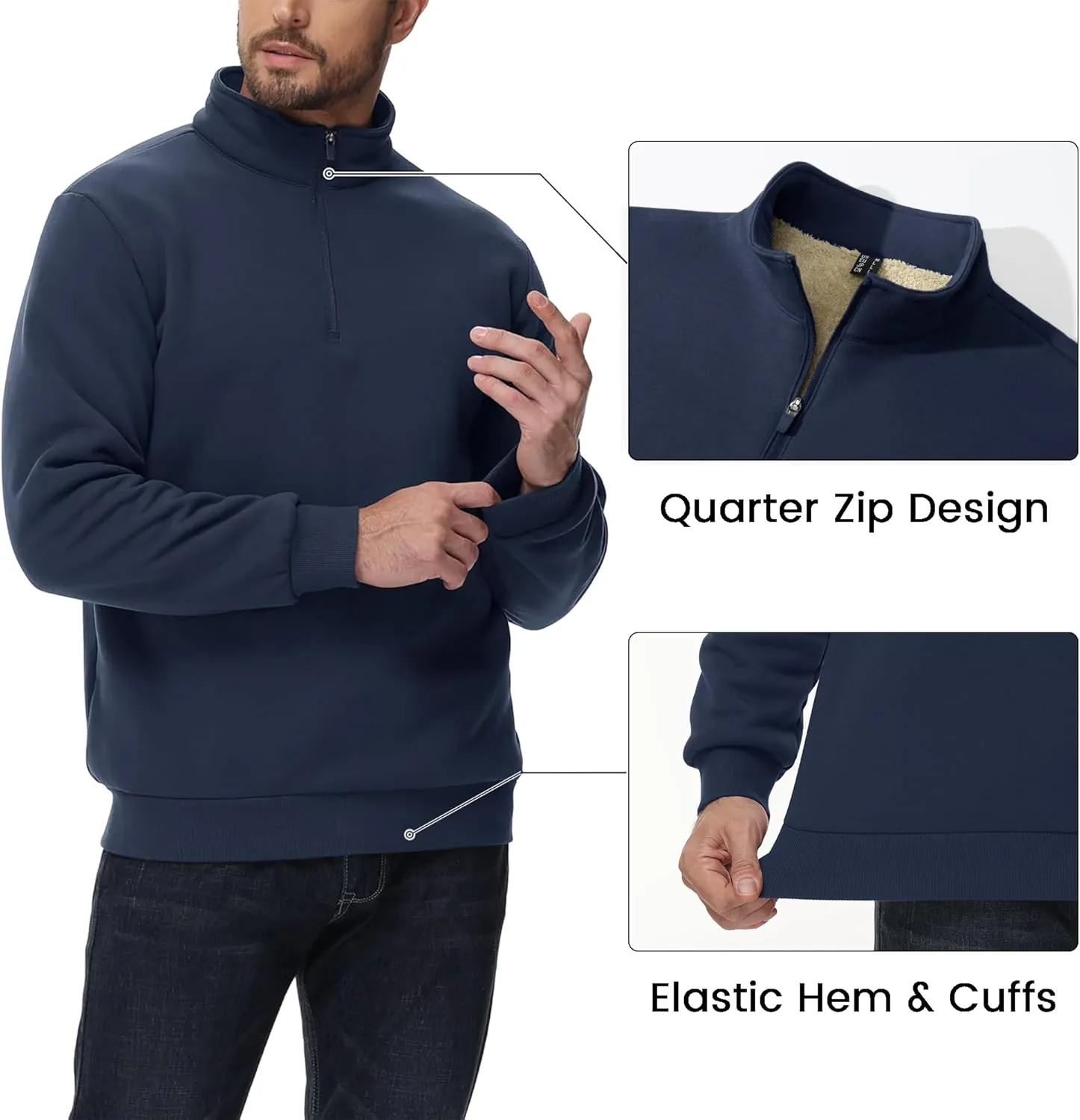 MAGCOMSEN Men's Sherpa Lined Quarter Zip Fleece Heavyweight Pullover Winter Warm Sweatshirts