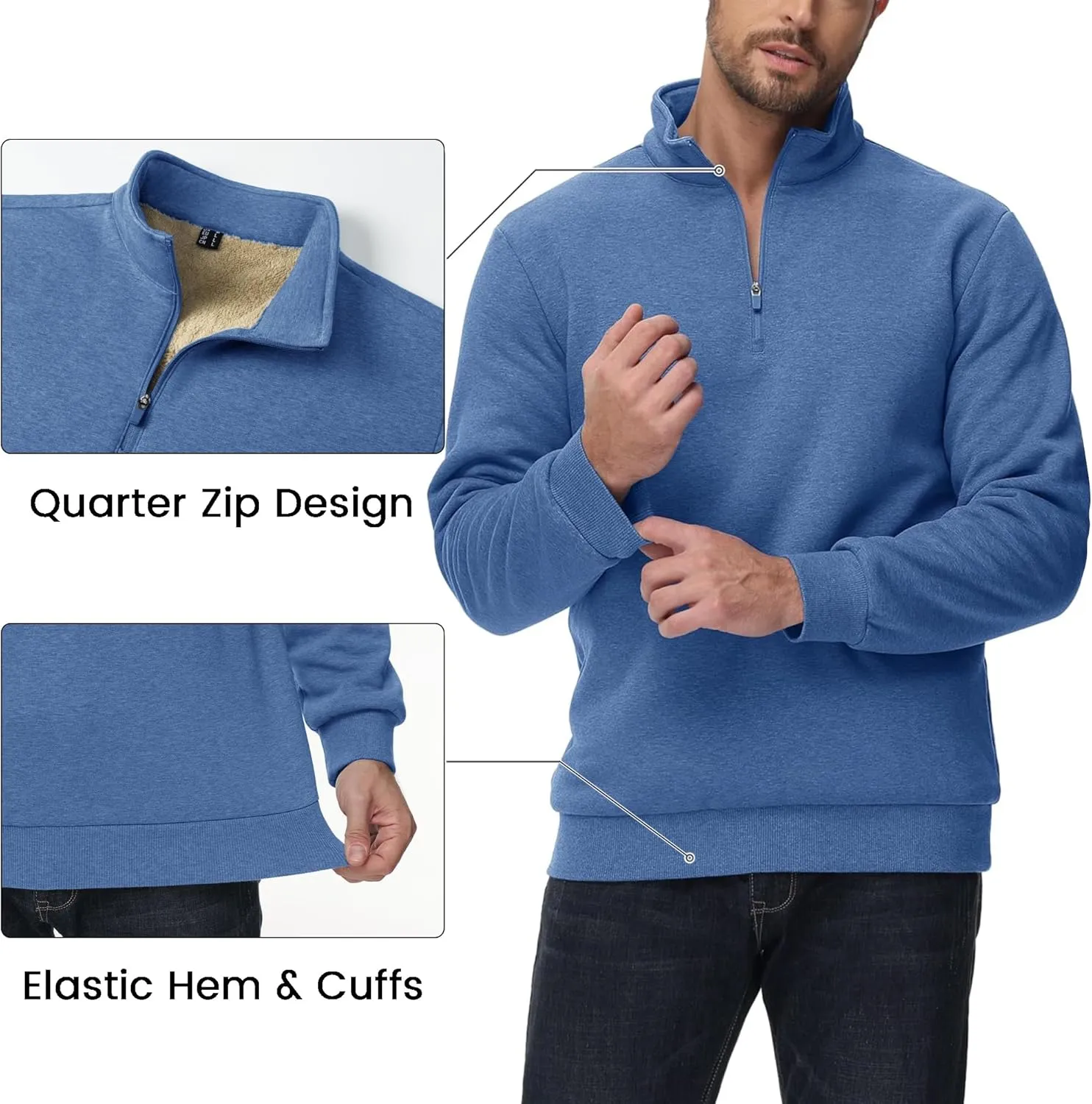MAGCOMSEN Men's Sherpa Lined Quarter Zip Fleece Heavyweight Pullover Winter Warm Sweatshirts