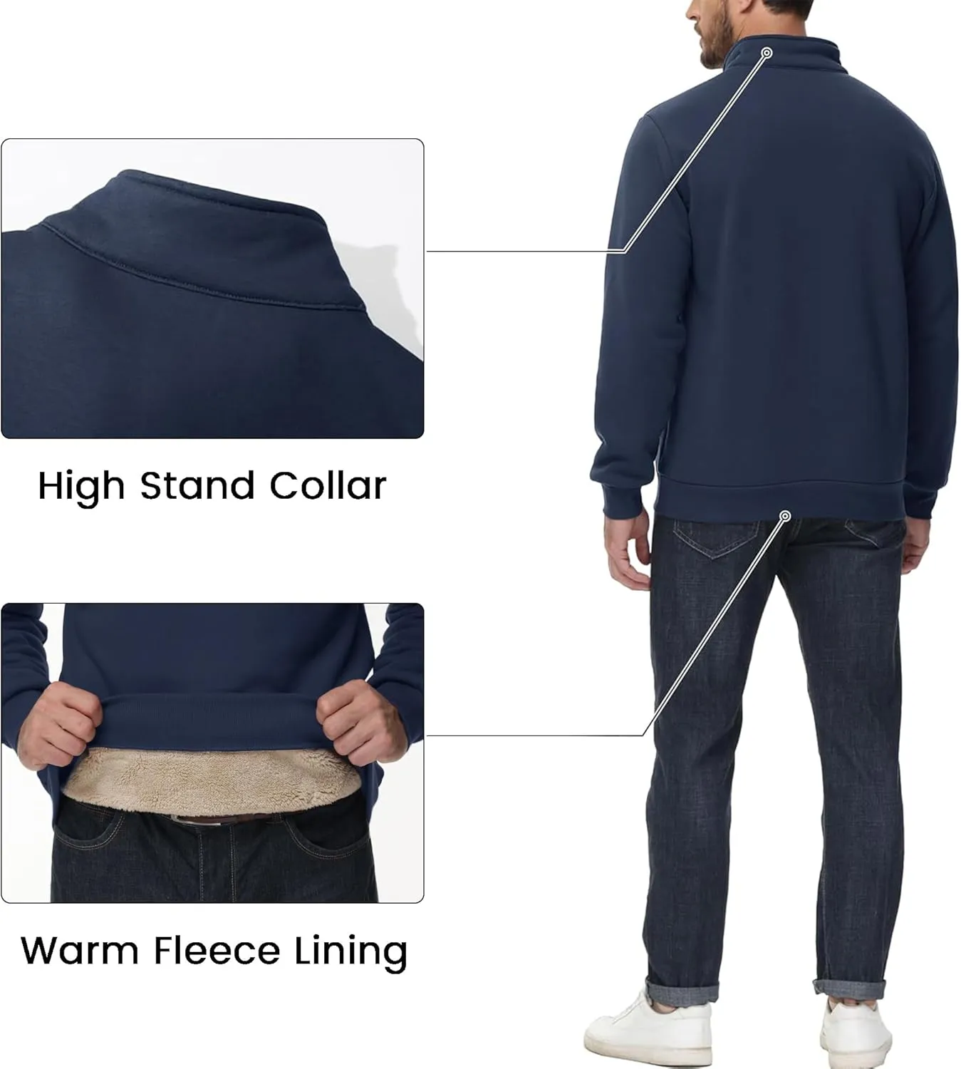 MAGCOMSEN Men's Sherpa Lined Quarter Zip Fleece Heavyweight Pullover Winter Warm Sweatshirts