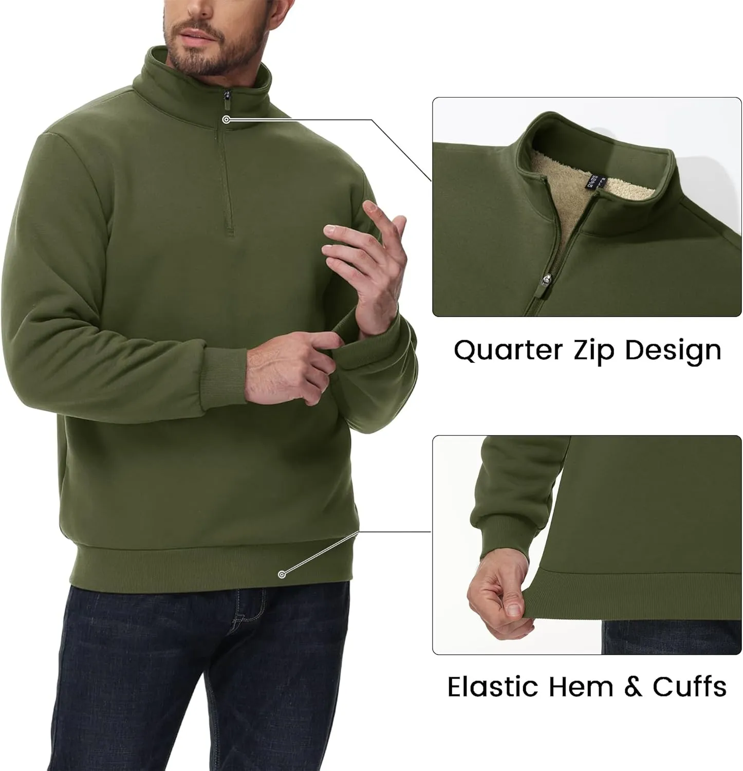MAGCOMSEN Men's Sherpa Lined Quarter Zip Fleece Heavyweight Pullover Winter Warm Sweatshirts