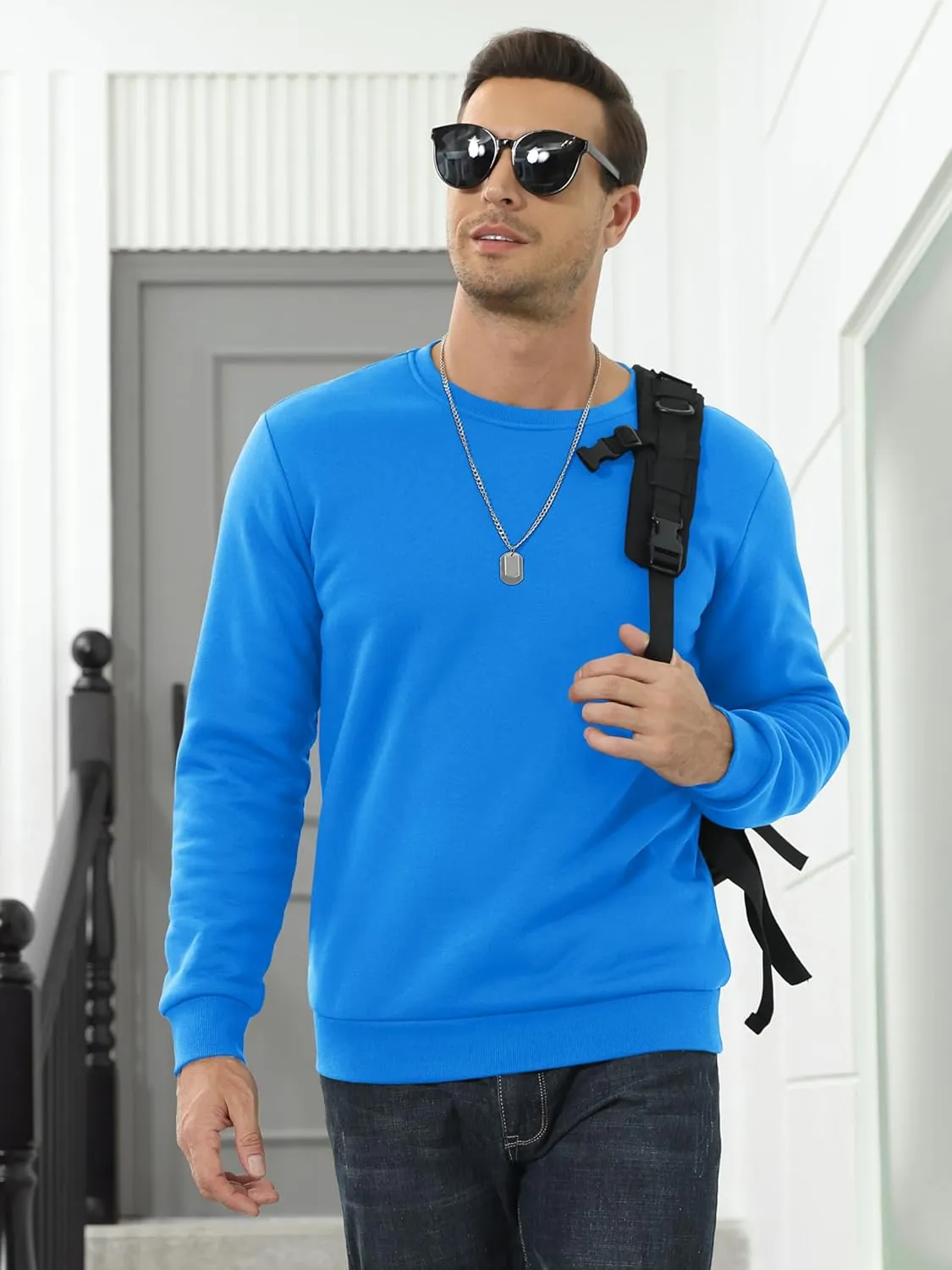 MAGCOMSEN Men's Sherpa Lined Sweatshirts Fleece Pullover Basic Tops Warm Crewneck Winter Sweatshirt