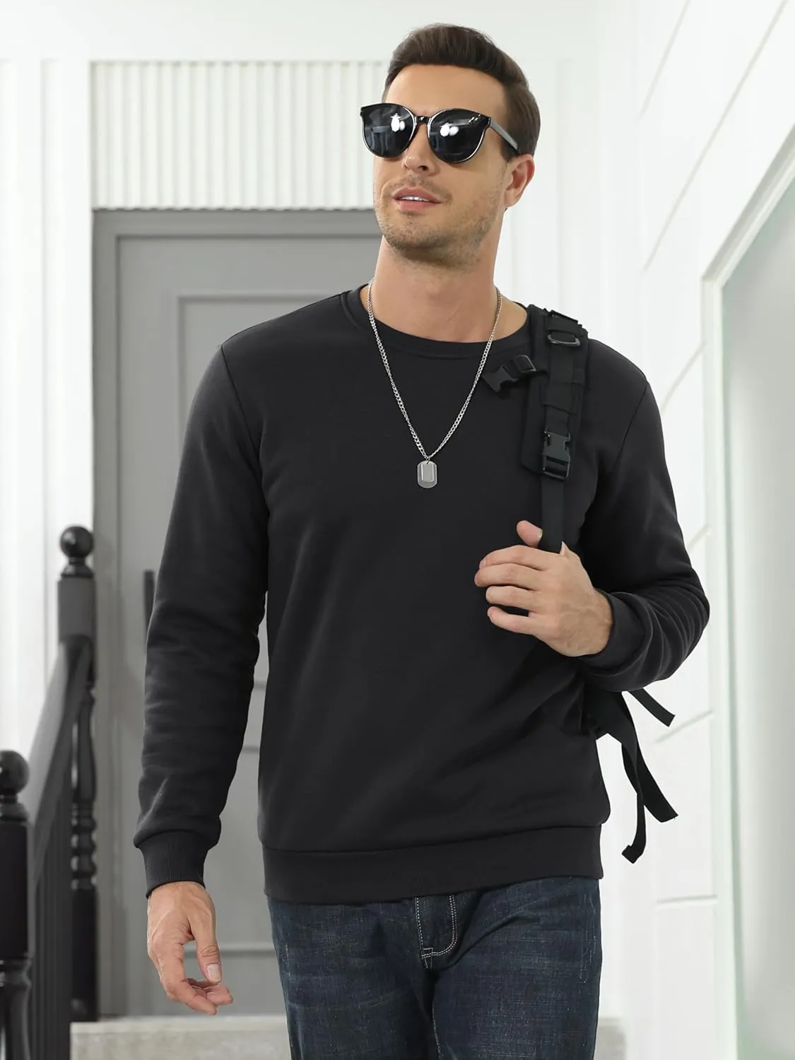 MAGCOMSEN Men's Sherpa Lined Sweatshirts Fleece Pullover Basic Tops Warm Crewneck Winter Sweatshirt