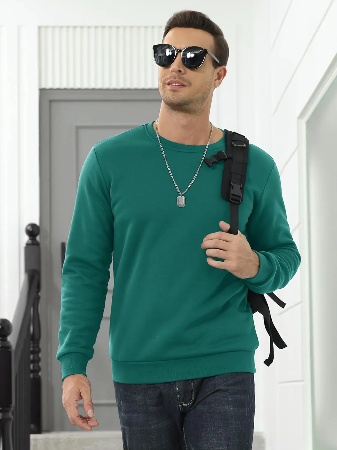 MAGCOMSEN Men's Sherpa Lined Sweatshirts Fleece Pullover Basic Tops Warm Crewneck Winter Sweatshirt