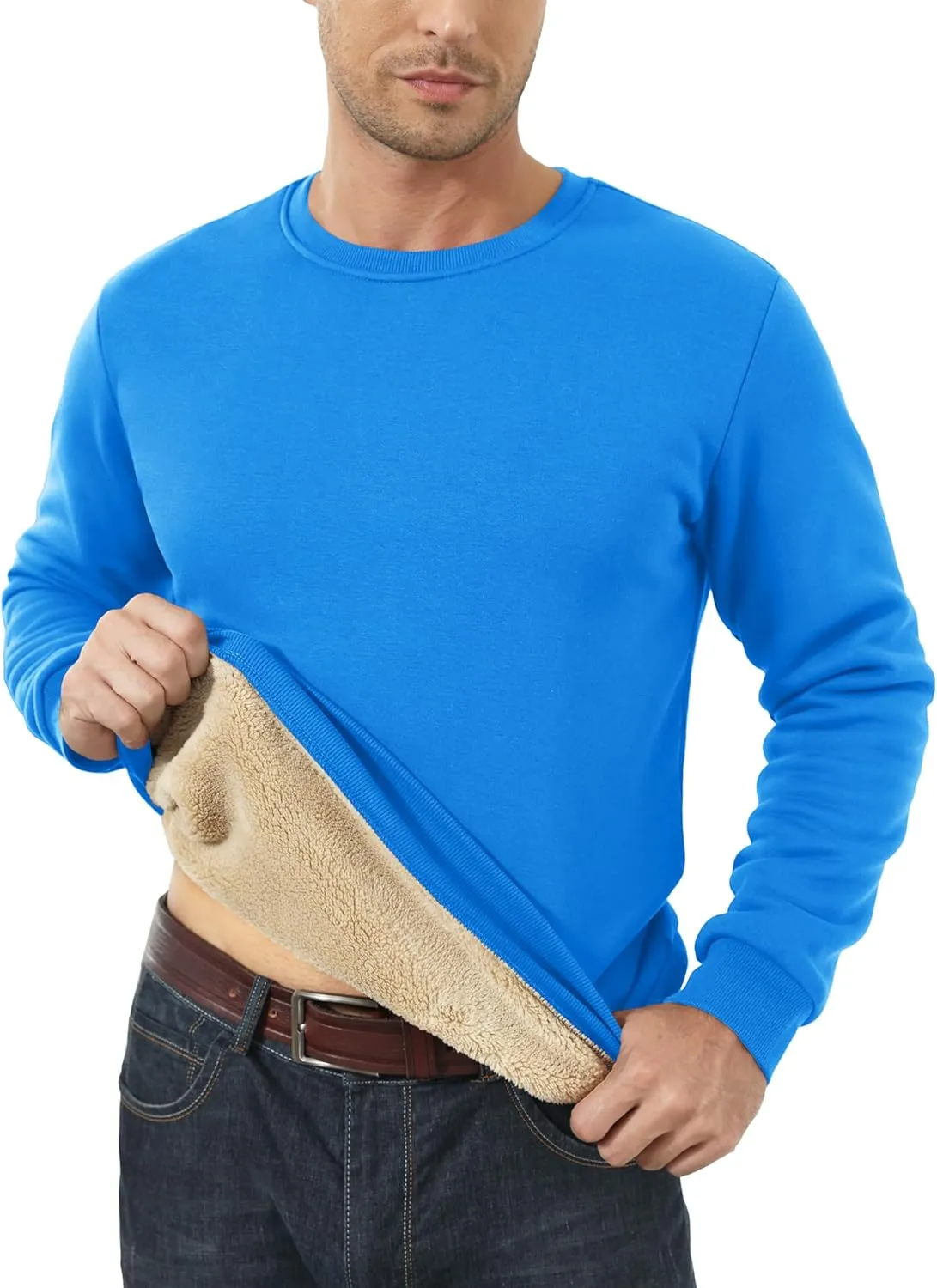 MAGCOMSEN Men's Sherpa Lined Sweatshirts Fleece Pullover Basic Tops Warm Crewneck Winter Sweatshirt